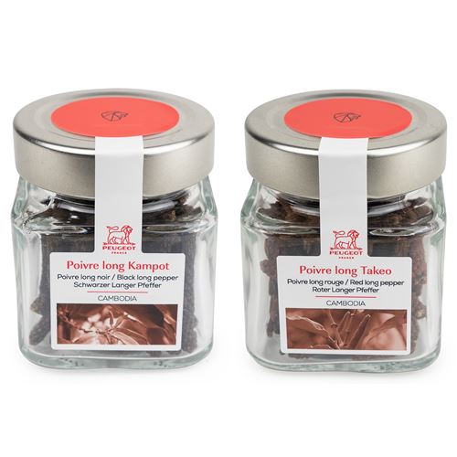 duo de poivre long noir kampot + rouge takeo 2x40g - 36607 + 36614