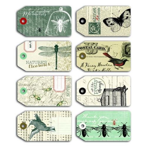 8 Etiquettes perforées - animaux vintage