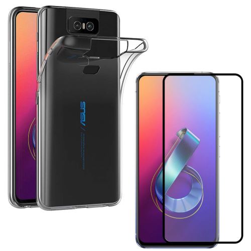 Coque voor Asus ZENFONE 6 ZS630KL + glas hardende zwarte rand - ultradunne zachte siliconen bescherming glasfolie bescherming [Phonillico ®].