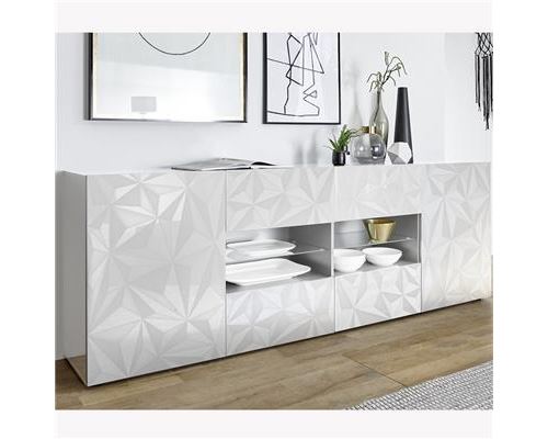 Enfilade 2 portes 4 tiroirs design blanc laqué NINO-L 241 x P 42 x H 84 cm- Blanc