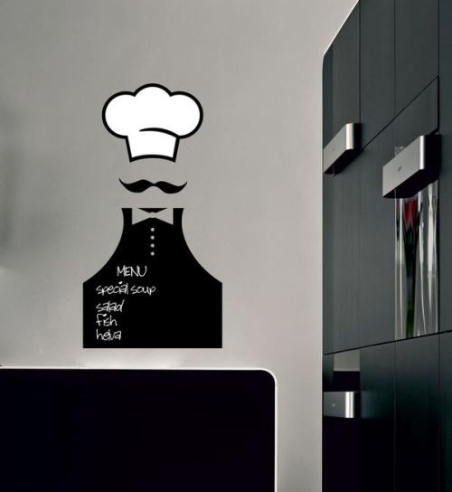HOMEMANIA Tableau Noir Sticker - Murale - Chef - pour Séjour, Cuisine - Noir, Blanc etn Vinyle, 30 x 0,1 x 57 cm