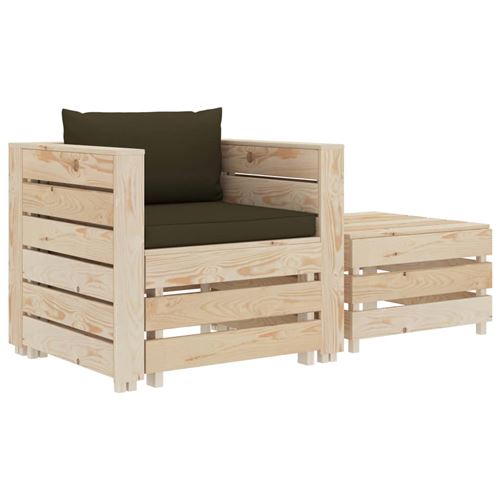 vidaXL Ensemble de canapé palette 2 pcs avec coussin taupe Bois