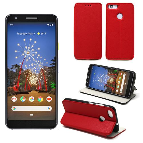 Housse Google Pixel 3A rouge - Etui Coque Google Pixel 3A Protection antichoc à rabat Smartphone 2019 - Accessoires Pochette Case XEPTIO