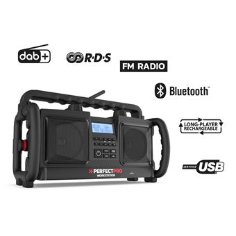 PerfectPro RockPro Radio de chantier DAB+, FM AUX, Bluetooth, USB fonction  de charge de la batterie, protégé contre les - Conrad Electronic France