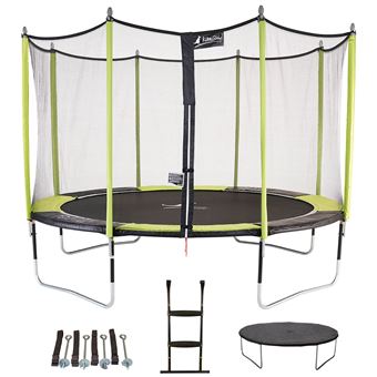 Trampoline de jardin 365 cm + filet de sécurité + échelle + bâche de protection + kit d'ancrage JUMPI Vert/Noir 360 - 1