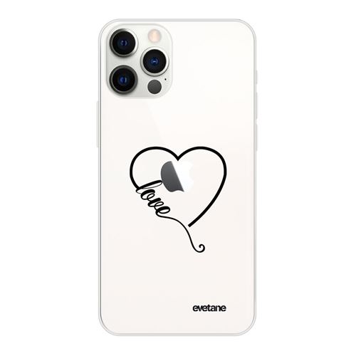 Coque pour iPhone 12/12 Pro souple transparente Coeur love Motif Ecriture Tendance [Evetane®]