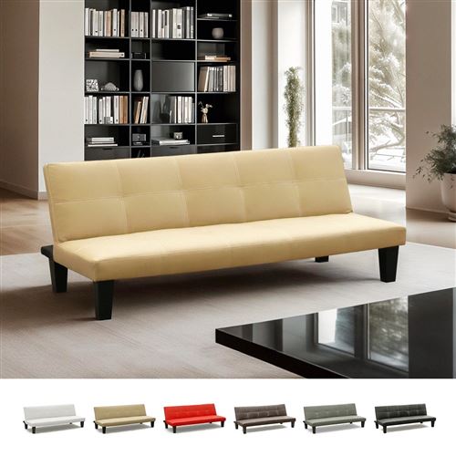 Modus Sofà - Canapé Clic Clac convertible 3 places similicuir économique Topazio, Couleur: Beige