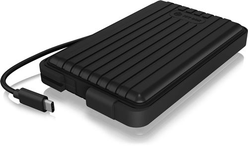 ICY BOX Boîtier SSD USB-C, étanche, USB 3.1 Gen2, pour Disque Dur 2,5 Pouces, câble intégré, Noir