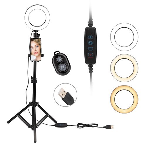 Lampe loupe 6 LED avec Trépied+Support Téléphone+Télécommande pour Maquillage YouTube
