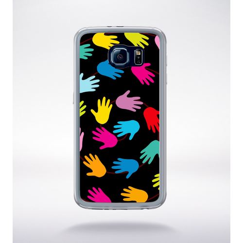 Coque Main Multicolor Sur Fond Noir Compatible Samsung Galaxy S6 Transparent