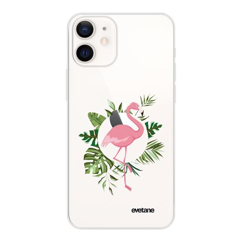 Coque pour iPhone 12 mini souple transparente Flamant Rose Cercle Motif Ecriture Tendance [Evetane®]