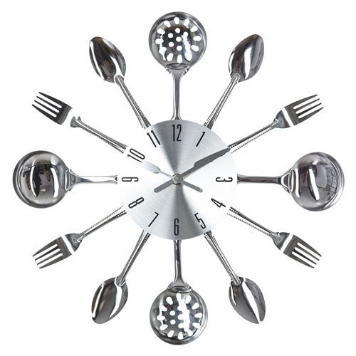 Pendule m&eacute;tal ustensiles D38 Atmosphera cr&eacute;ateur d'int&eacute;rieur - Argent
