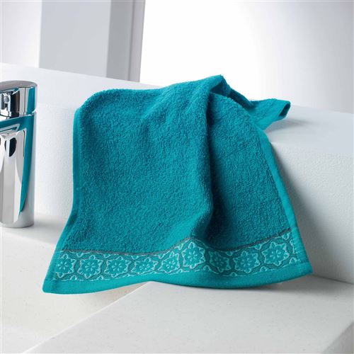Serviette invite 30 x 50 cm eponge unie jacquard adelie Bleu