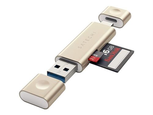 Satechi aluminium type-c usb 3.0 et micro sd lecteur de cartes pour les appareils type-c (or)