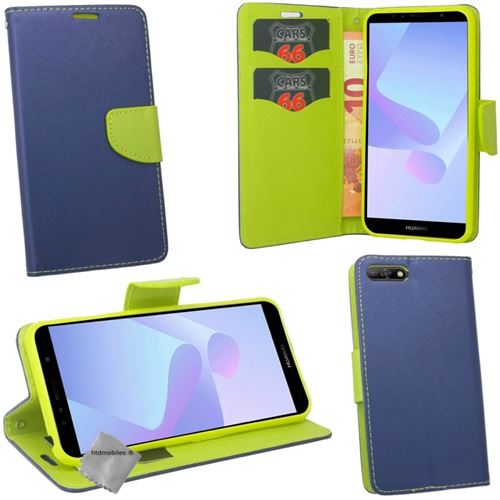 Housse etui coque pochette portefeuille pour Huawei Honor 7S avec verre trempe - BLEU / VERT