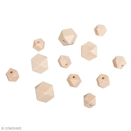 Perles en bois - Diamant bois naturel - 2 tailles - 12 pcs