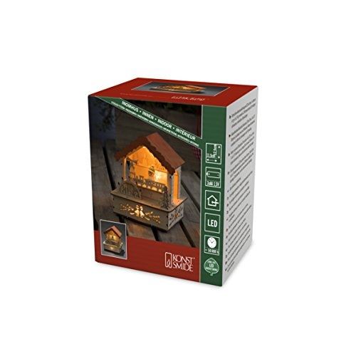 Konstsmide 2821?100 led silhouette en bois un stand de marché avec toit orange pour intérieur (ip20) 3 diodes blanc chaud piles