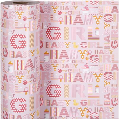Gift Deco papier d'emballage bébé fille 50 cm x 150 m rose