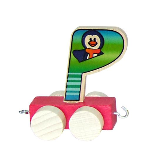 HESS Décoration en bois Motif train - locomotive lettres P, 7 cm
