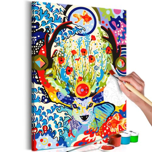 Tableau à peindre par soi-même - Deer and Flowers - Décoration, image, art | Peinture par numéros | Kits de peinture pour adultes | 40x60 cm |