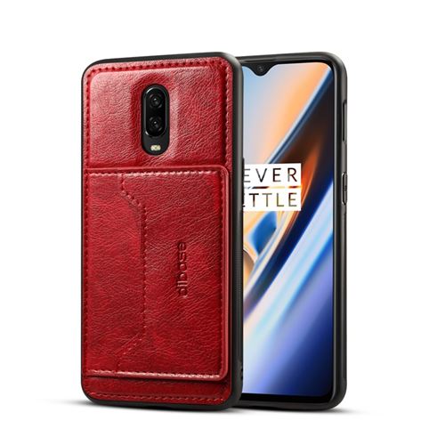 Etui en PU porte-cartes hybride revêtu rouge pour votre OnePlus 6T