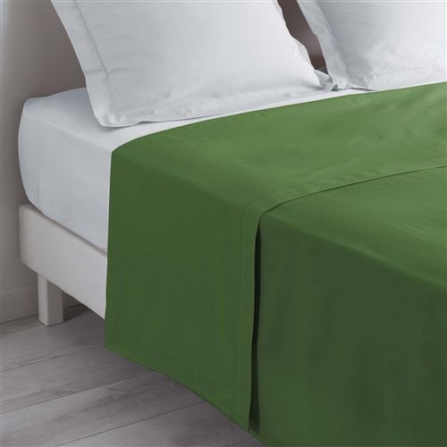 Drap plat lit 2 personnes 240 x 300 cm 100% coton 57 fils couleur Vert sapin