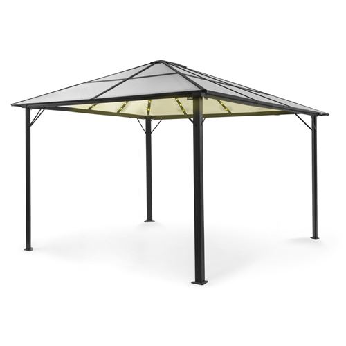 Pavillon de jardin - Pergola avec toit - 3x4m - Salon de jardin - Eclairage LED solaire - Cadre en aluminium - Toit transparent