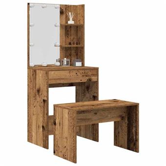 vidaXL Ensemble de coiffeuse avec LED vieux bois bois d'ingénierie, coiffeuse, table de maquillage, bureau de maquillage, 3329187 - 1