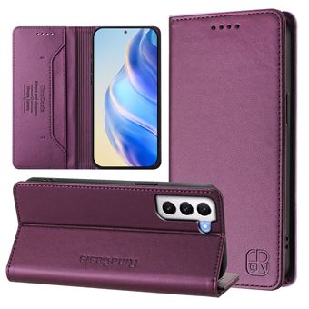 Étui FOXDOCK à rabat pour Samsung Galaxy S21 Plus protection RFID, magnétique et antichoc, en cuir PU avec 2 emplacements pour cartes, compatible avec Samsung Galaxy S21 Plus-Violet foncé - 1