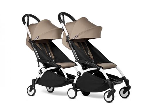 Babyzen - Poussette double YOYO 2 cadre blanc 6+ taupe