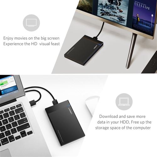 UGREEN USB 3.0 Boîtier Disque Dur Externe 2.5 Pouces SATA HDD SSD 7mm à  9.5mm 6To Max 5Gbps UASP Compatible sans Outil