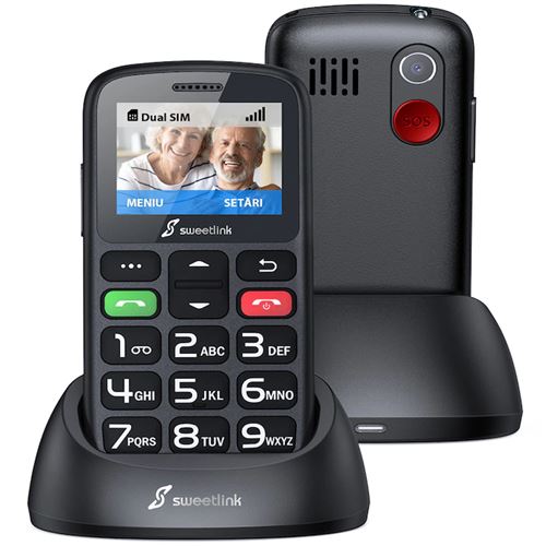 SweetLink S2 Plus-Téléphone portable 4G pour seniors,grandes touches,bouton SOS,1400mAh,lampe de poche,radio,noir