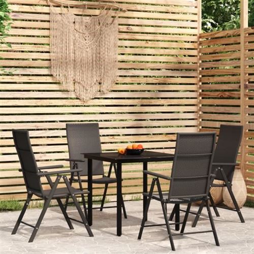 Vidaxl Noir Ensemble À Manger De Jardin 5 Pièces - Image 2