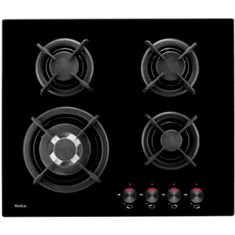 Plaque Gaz Amica 1106132 Pose Libre Sécurité De Flamme 230V 4 Zones Acier Inoxydable Noir - 1
