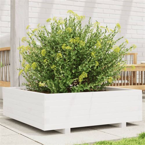 VIDAXL - Jardinière - Bois de pin - 80x80x26,5 cm - Blanc - Image 2