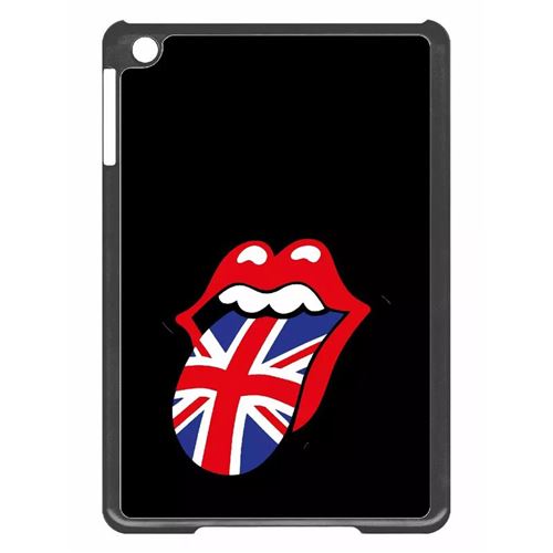 Coque tablette My-Kase pour iPad mini 2 - pop art bouche langue rolling drapeau anglais fond noir - Plastique Noir