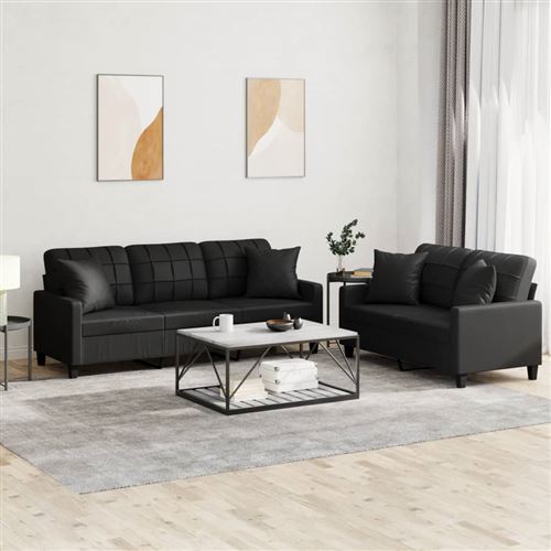 Non Communiqué Noir Vidaxl Ensemble De Canapés 2 Pcs Avec Coussins Similicuir