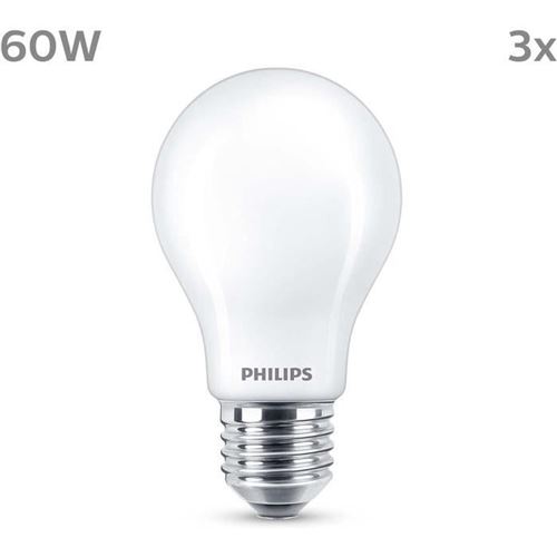 Philips Blanc Ampoule Led - Classic - 60 W - A60 E27 - Chaud - Non Dimmable X 3 - Image 3