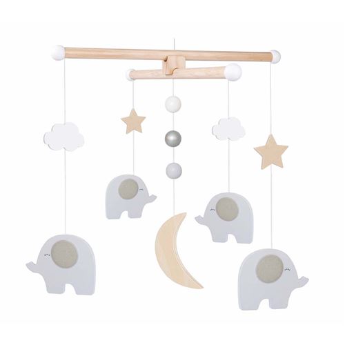 Mobile en bois - lit bébé - Éléphant, lune et étoiles