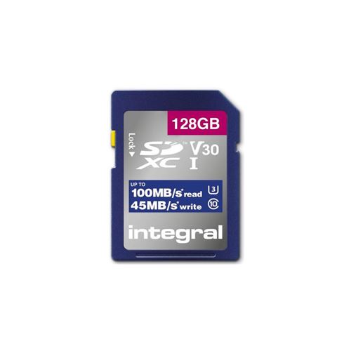 Integral - Carte mémoire flash - 128 Go - Video Class V30 / UHS-I U3 / Class10 - SDXC UHS-I
