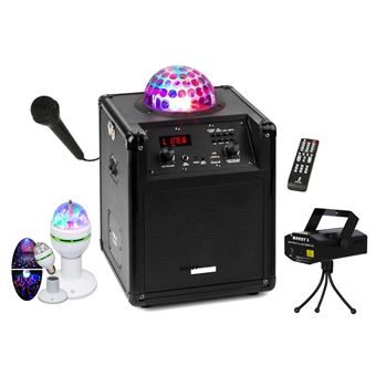 Enceintes, baffle et amplis DJ Boost Pack Sono 500W USB / Bluetooth - Ampli  - 2 Enceintes LED - Table de Mixage - Micro - Cadeau Enceinte Perche Selfie  Bluetooth