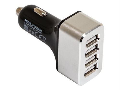 Realpower 4-Port USB car charger - Adaptateur d'alimentation pour voiture - 2400 mA - 4 connecteurs de sortie (4 x USB)