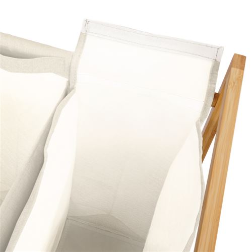 Panier à linge 3 compartiments en bambou ALBIN tissu écru avec roulettes -  Achat & prix