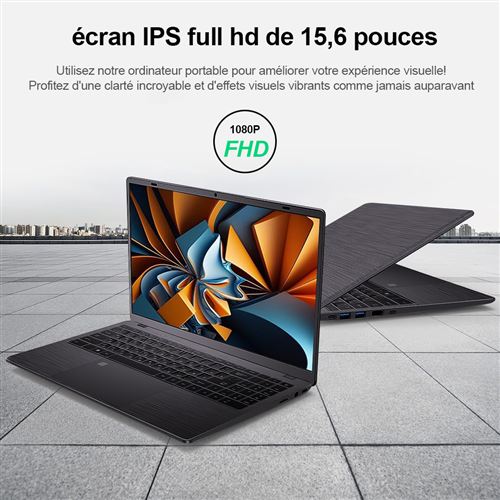 PC portable Wuxian PC portable 16,1FHD+ Windows 11, 24 Go de RAM 512 Go SSD  Intel Celeron N5095 (2,0 GHz) angle d'ouverture de 170° Clavier AZERTY
