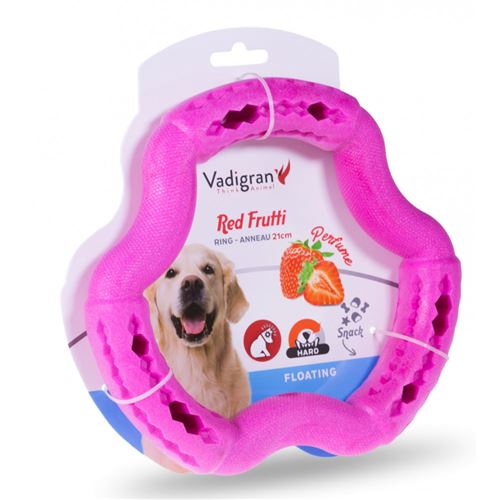 Anneau TPR rose fraise 21 cm. pour chien.