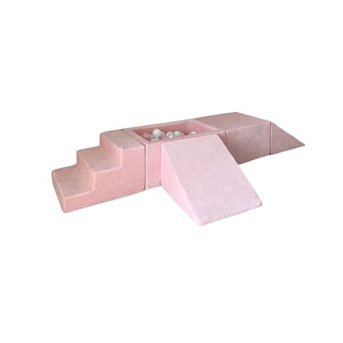 Jeu en mousse 5 éléments avec mini piscine à balles velours rose