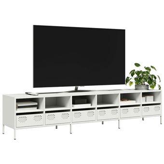 Meuble TV blanc 202x39x43,5 cm acier laminé à froid - 1