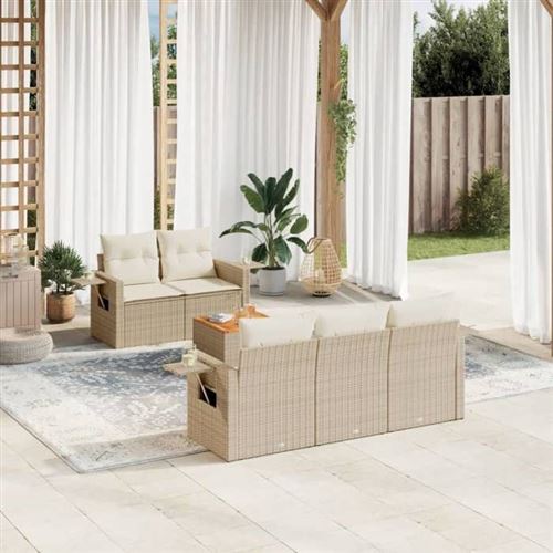 Vidaxl - Set Divano Da Giardino 6 Pz Con Cuscini Beige In Polyrattan