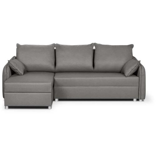 Canape dangle 4 places convertible reversible + coffre - Tissu gris clair et passepoil gris - L 240 x P 158 x H 93 cm - FADO