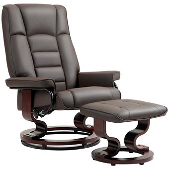 Fauteuil relax inclinable pivotant réglable avec repose-pied bois revêtement synthétique chocolat - 1